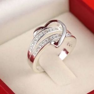 Silver Love Heart White Sapphire Diamond Ring